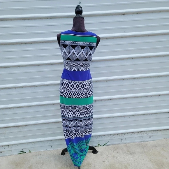 CHICO'S Sexy and Slimming Long Maxi Dress Beautiful Blue Green Blk NWT Sz 0 S(4) - Picture 12 of 13